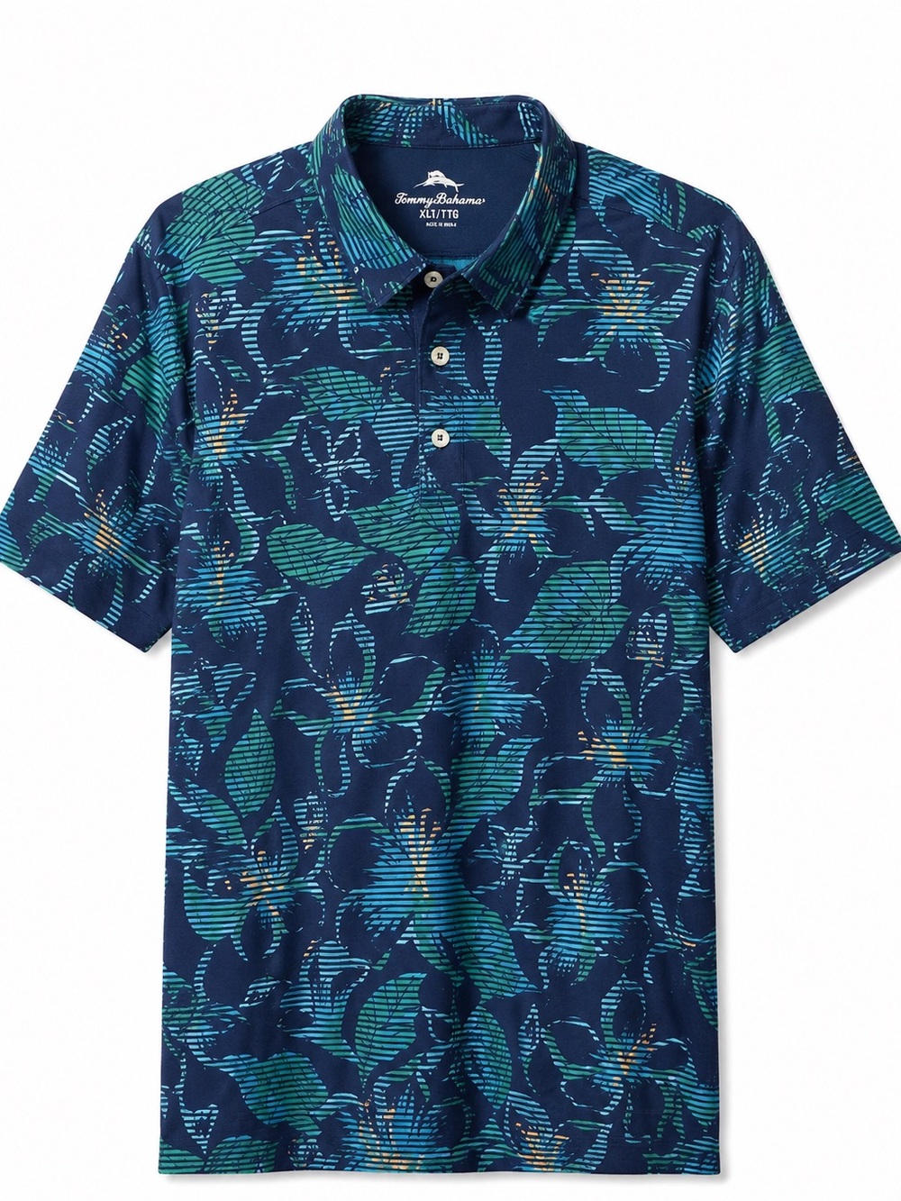 Tommy Bahama XXL Blue Tropical Floral Polo Shirt Golf Resort Island Casual - Picture 2 of 5